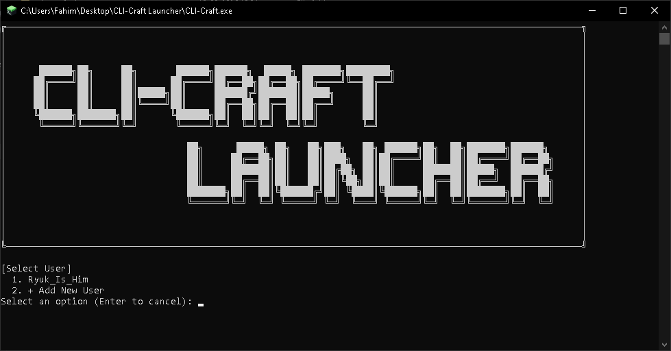 CLI-Craft Launcher Main Menu